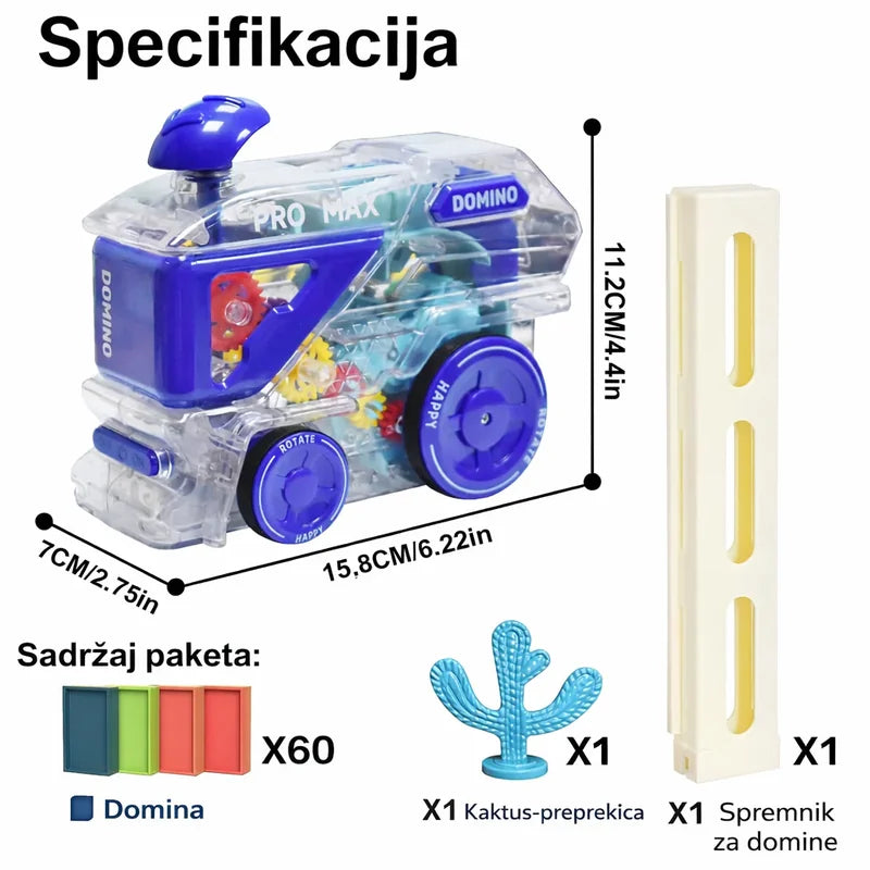 Providni gornji deo domino autića sa spremnikom punim šarenih domina