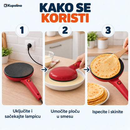 Tri koraka: uključite aparat, umočite ploču u smesu, ispecite i skinite palačinku