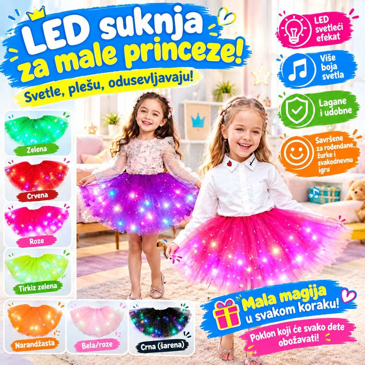 LED Suknjica za Devojčice - Tutu sa Svetlećim Lampicama