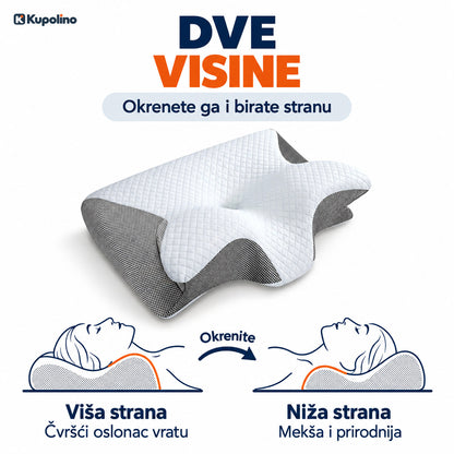 Ortopedski jastuk sa dve strane različite visine, viša strana za čvršći oslonac vratu i niža za mekši