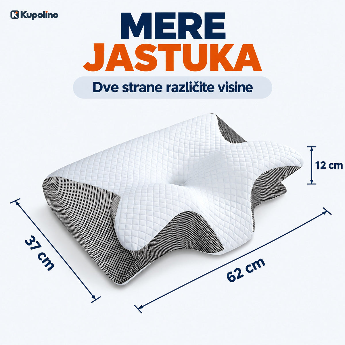 Mere ortopedskog jastuka od memorijske pene: 62 x 37 x 12 cm