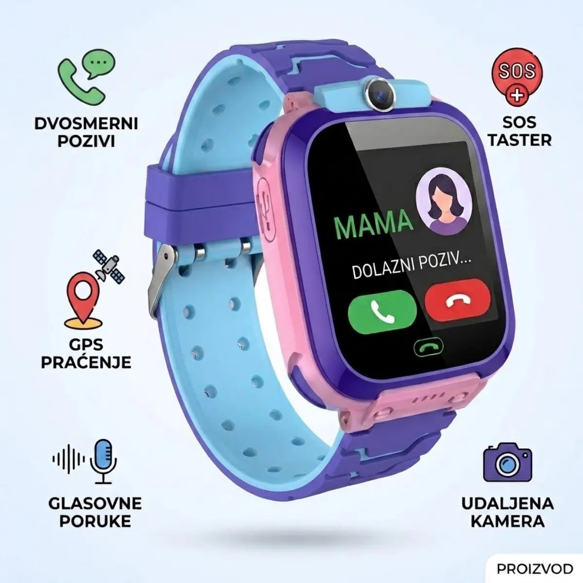 Roze pametni sat za decu sa SIM karticom, SOS tasterom i kamerom