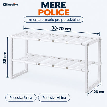 Mere podesive police za ispod sudopere: širina 38-70 cm, visina 38 cm, dubina 26 cm