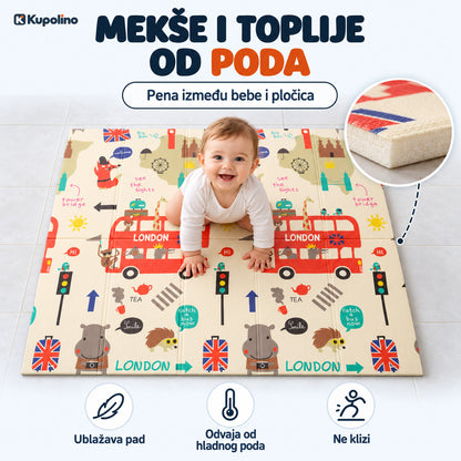 Beba puzi po podlozi od pene koja je mekša i toplija od pločica