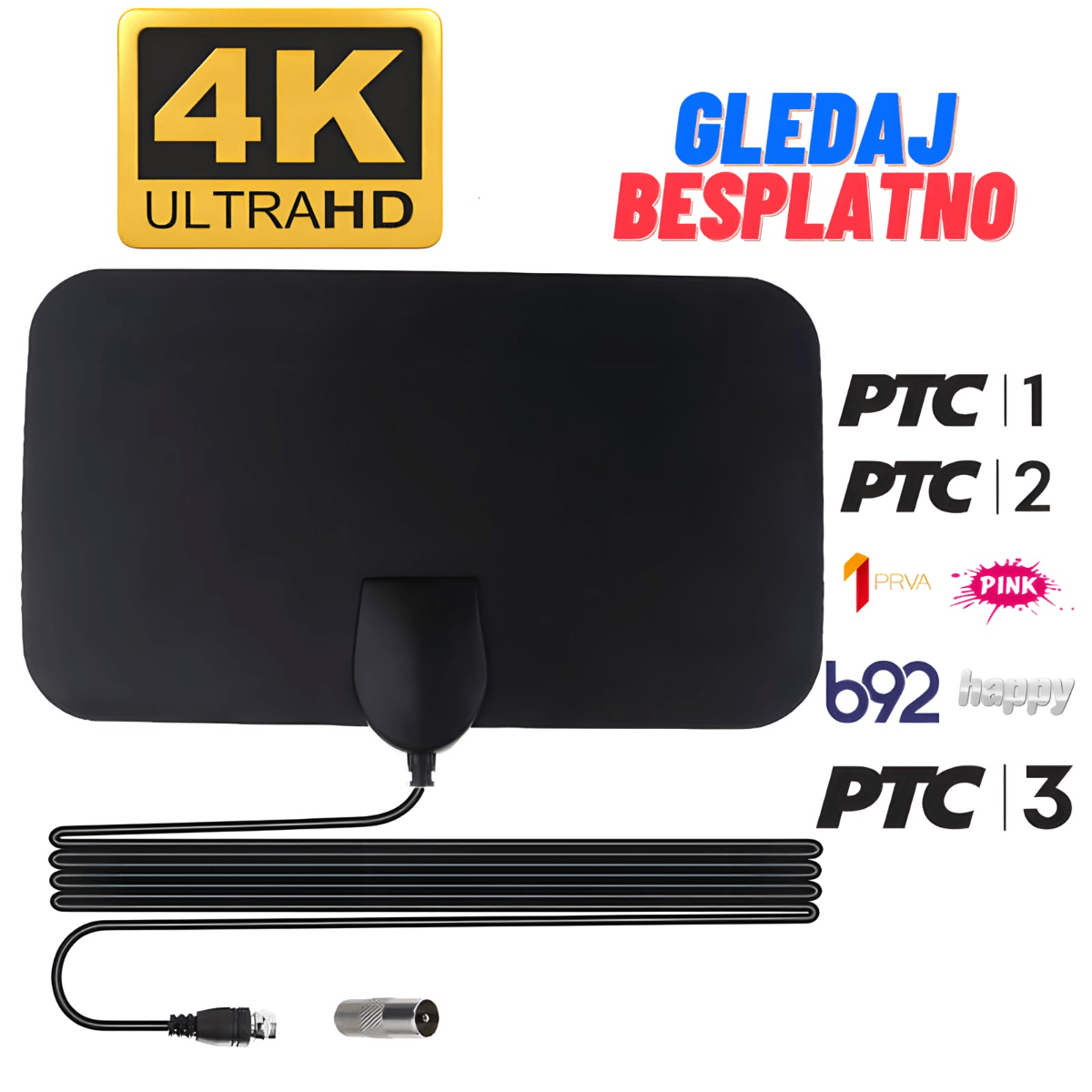 Ravna sobna HDTV antena postavljena uz televizor u dnevnoj sobi