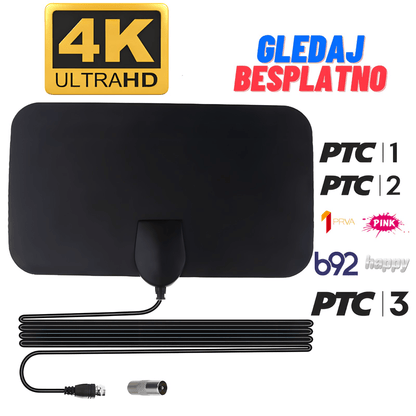 Ravna sobna HDTV antena postavljena uz televizor u dnevnoj sobi